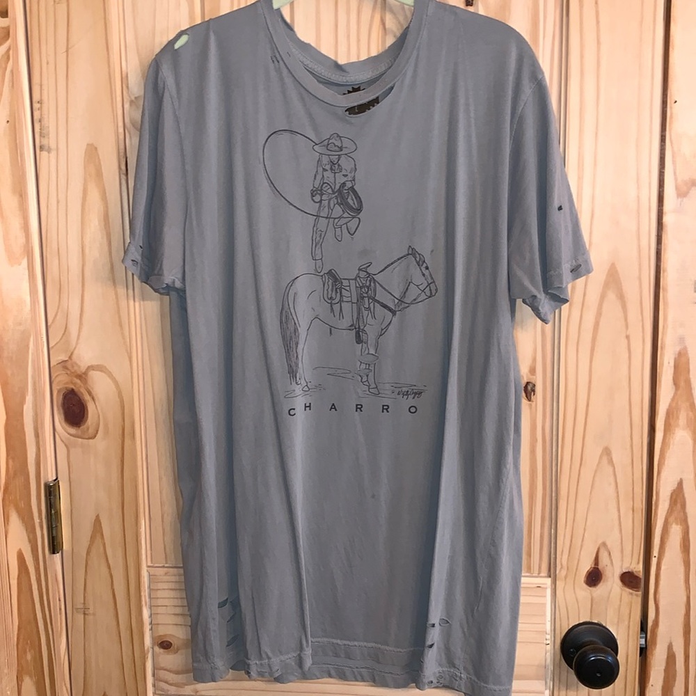 NWOT Gray Crazy Consuela Distressed Charro T Shirt Size Large